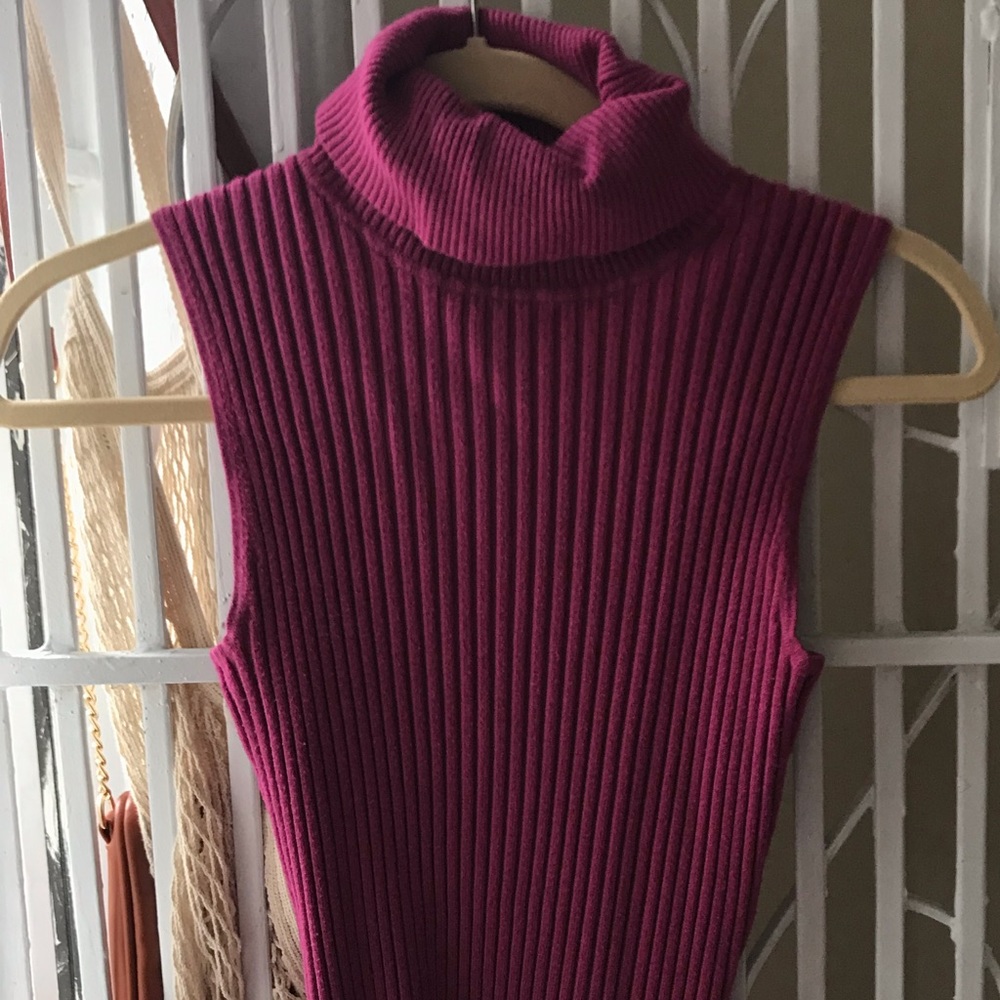 Magenta Turtle-Neck Tank Top